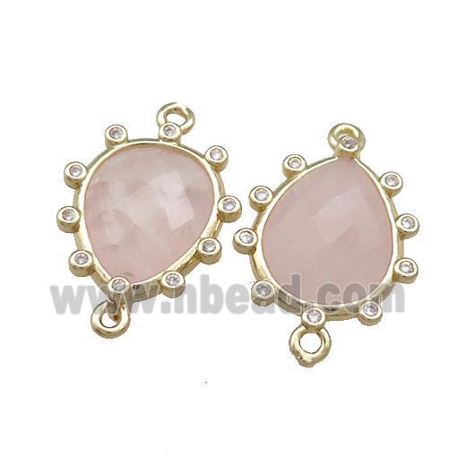 Pink Rose Quartz Teardrop Connector Gold Plated