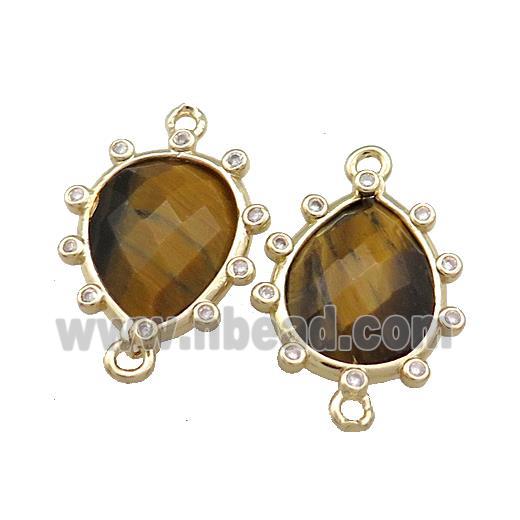 Tiger Eye Stone Teardrop Connector Gold Plated