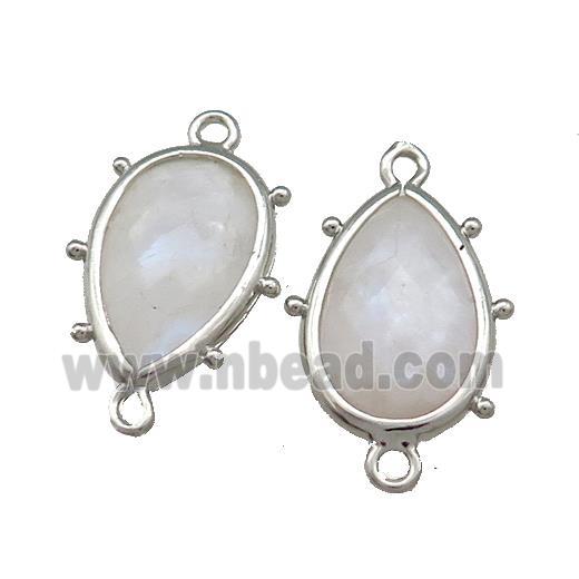 White Moonstone Teardrop Connector Platinum Plated