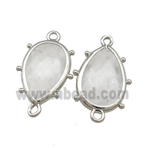 Clear Quartz Teardrop Connector Platinum Plated