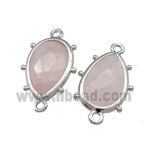 Pink Rose Quartz Teardrop Connector Spike Platinum Plated