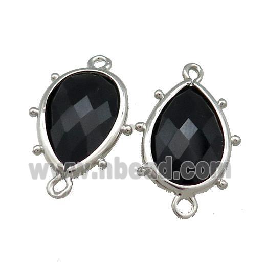 Black Onyx Agate Teardrop Connector Platinum Plated