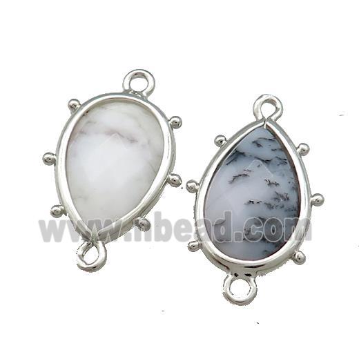 Moss Opal Teardrop Connector Platinum Plated