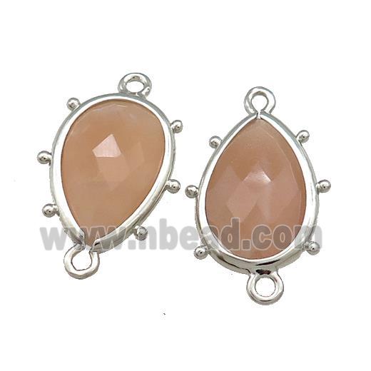 Peach Moonstone Teardrop Connector Platinum Plated