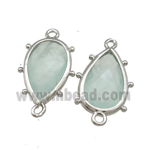 Green Quartz Teardrop Connector Platinum Plated