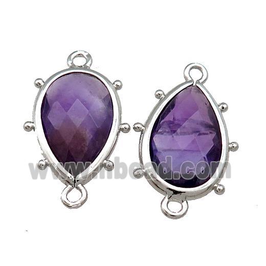 Purple Amethyst Teardrop Connector Platinum Plated