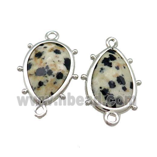 Black Dalmatian Jasper Teardrop Connector Platinum Plated