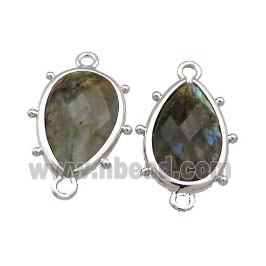 Natural Labradorite Teardrop Connector Platinum Plated