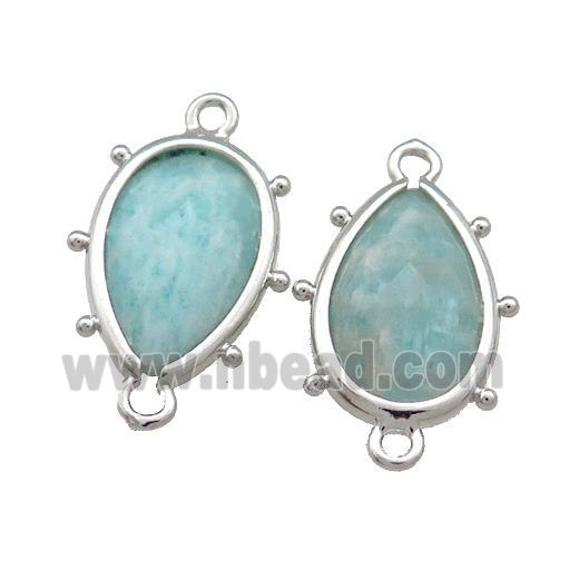 Green Amazonite Teardrop Connector Platinum Plated