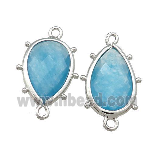 Blue Jade Teardrop Connector Dye Platinum Plated