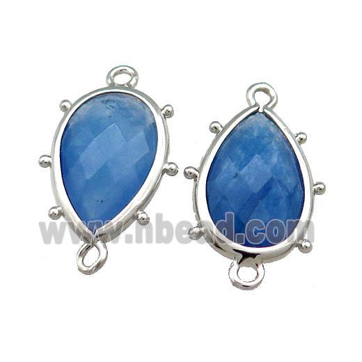 Blue Jade Teardrop Connector Dye Platinum Plated