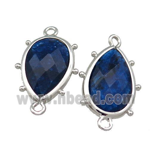 Darkblue Jade Teardrop Connector Dye Platinum Plated