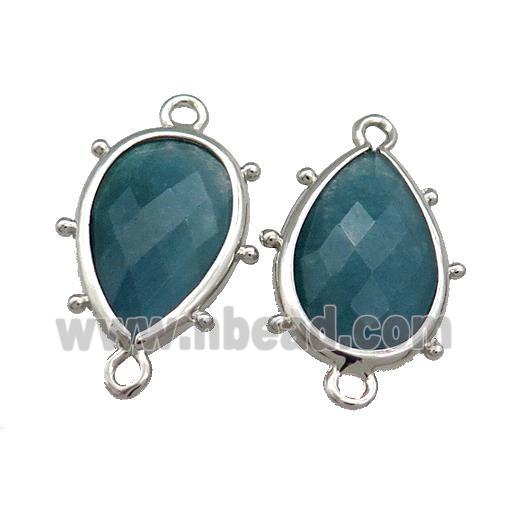 Teal Jade Teardrop Connector Dye Platinum Plated