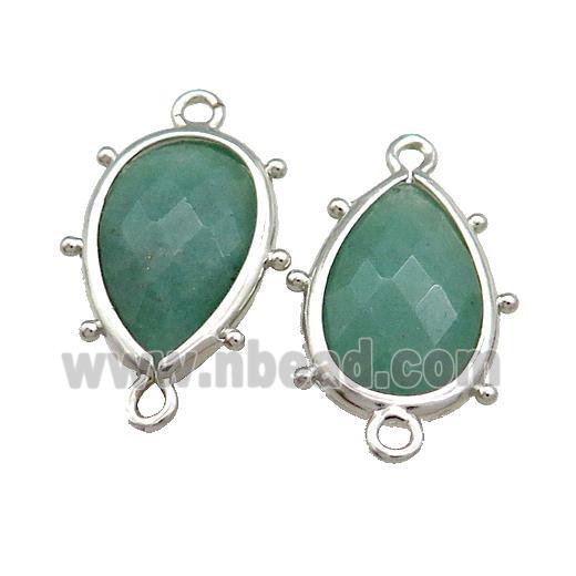 Green Aventurine Teardrop Connector Platinum Plated