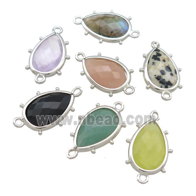 Mixed Gemstone Teardrop Connector Platinum Plated