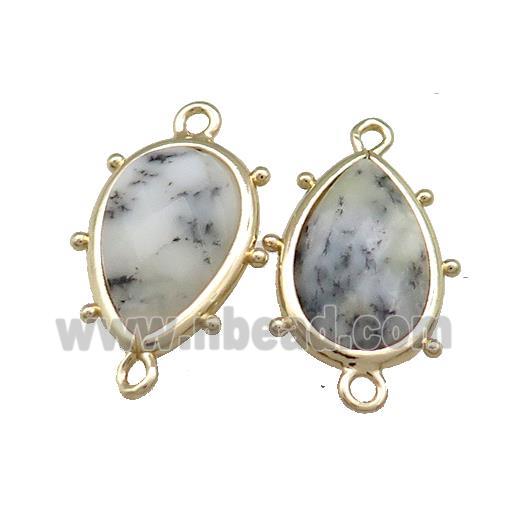 Moss Opal Teardrop Connector Gold Plated