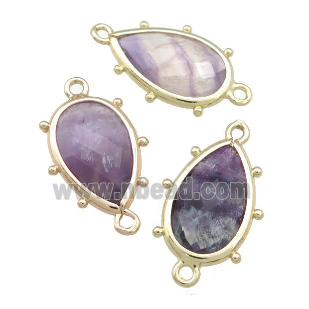 Purple Fluorite Teardrop Connector Gold Plated