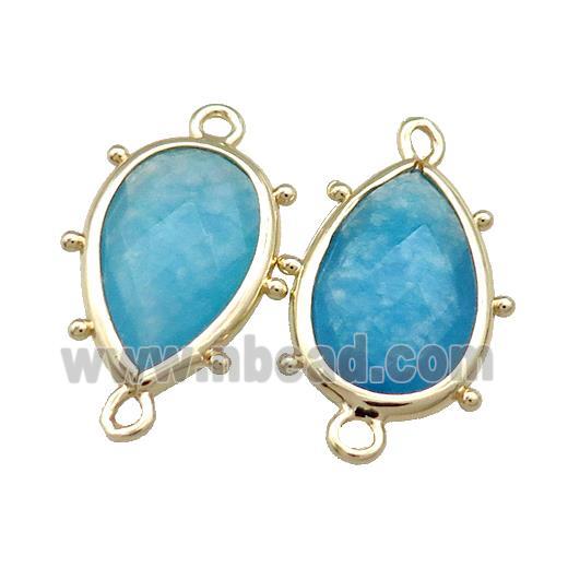 Blue Jade Teardrop Connector Dye Gold Plated