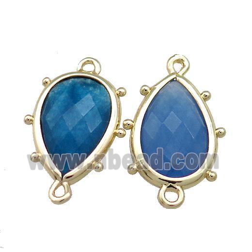 Blue Jade Teardrop Connector Dye Gold Plated