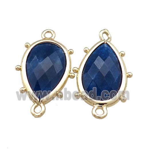 Deepblue Jade Teardrop Connector Dye Gold Plated