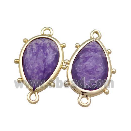 Purple Jade Teardrop Connector Dye Gold Plated