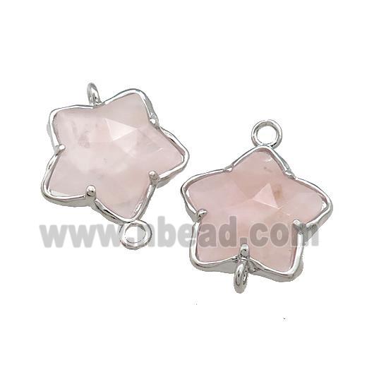 Pink Rose Quartz Flower Connector Platinum Plated