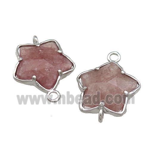 Pink Strawberry Quartz Flower Connector Platinum Plated