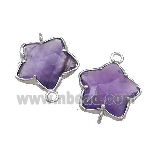 Purple Amethyst Flower Connector Platinum Plated