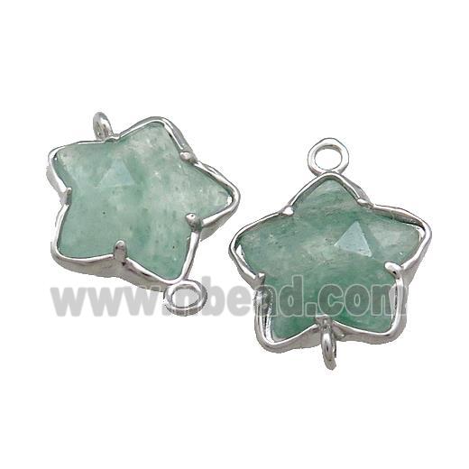 Green Strawberry Quartz Flower Connector Platinum Plated