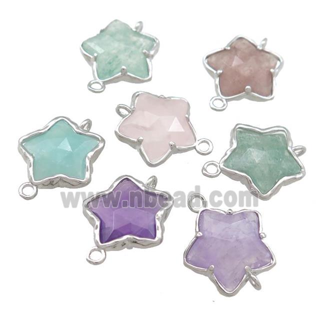 Mixed Gemstone Flower Connector Platinum Plated