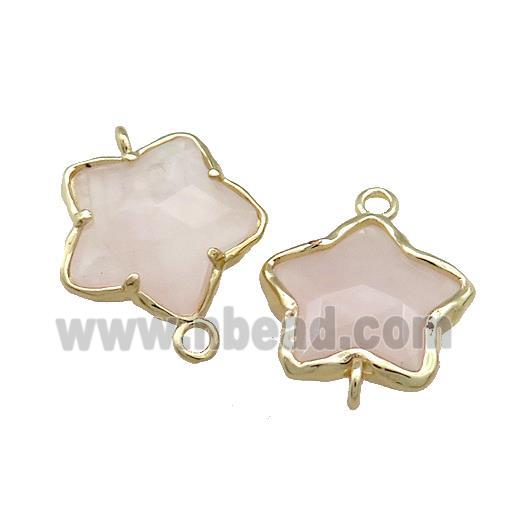 Pink Rose Quartz Flower Connector Gold Plated