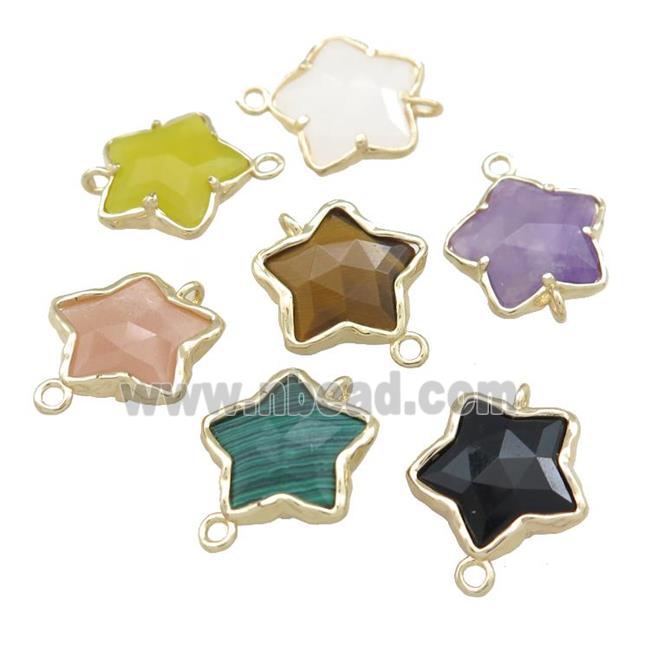 Mixed Gemstone Flower Connector Gold Plated