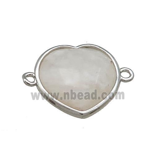 Clear Quartz Heart Connector Platinum Plated