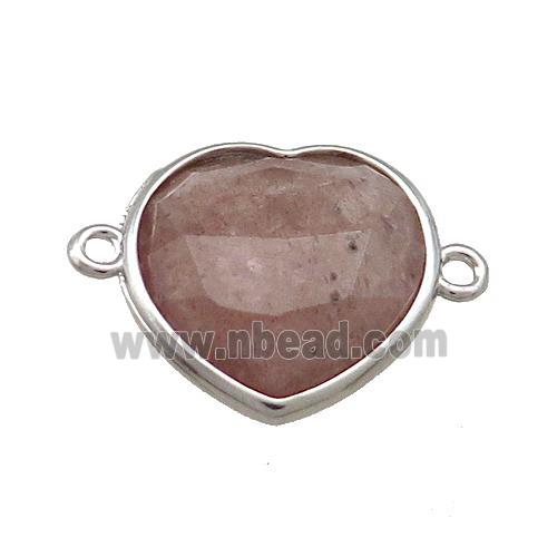 Pink Strawberry Quartz Heart Connector Platinum Plated