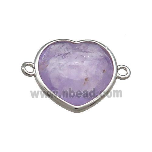 Purple Amethyst Heart Connector Platinum Plated