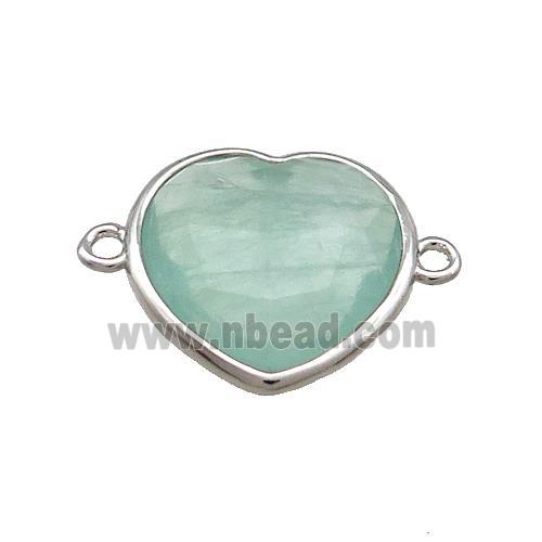 Green Quartz Heart Connector Platinum Plated