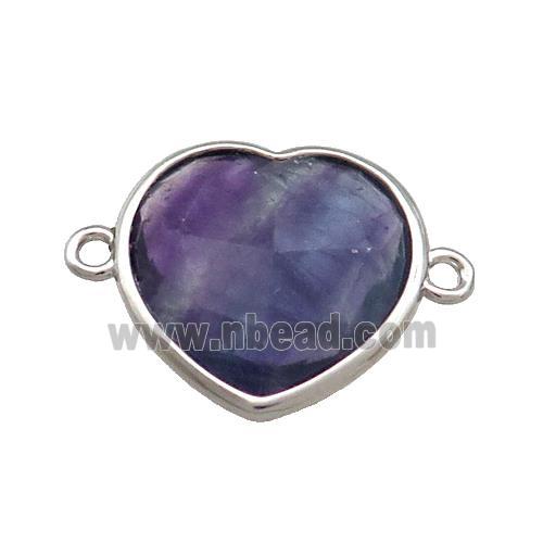 Natural Purple Fluorite Heart Connector Platinum Plated