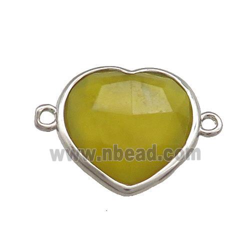 Lemon Jade Heart Connector Platinum Plated