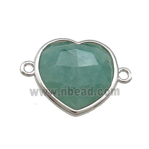 Green Strawberry Quartz Heart Connector Platinum Plated