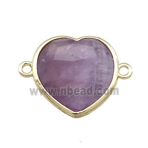 Purple Amethyst Heart Connector Gold Plated