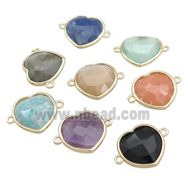 Mixed Gemstone Jade Heart Connector Gold Plated