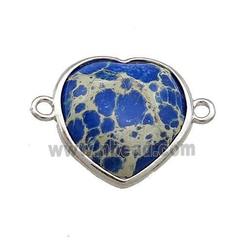 Royalblue Imperial Jasper Heart Connector Platinum Plated