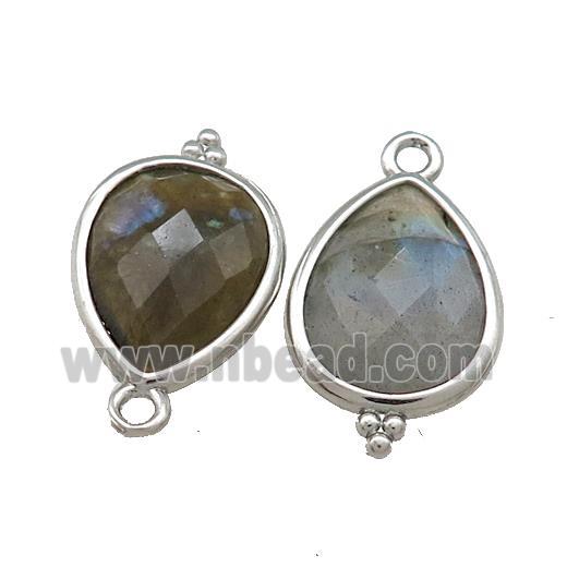 Natural Labradorite Teardrop Pendant Platinum Plated