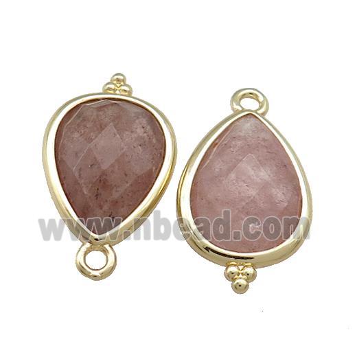 Pink Strawberry Quartz Teardrop Pendant Gold Plated