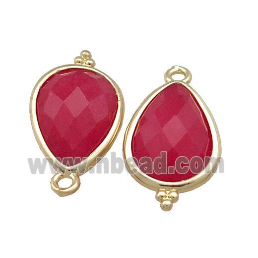 Red Jade Teardrop Pendant Dye Gold Plated