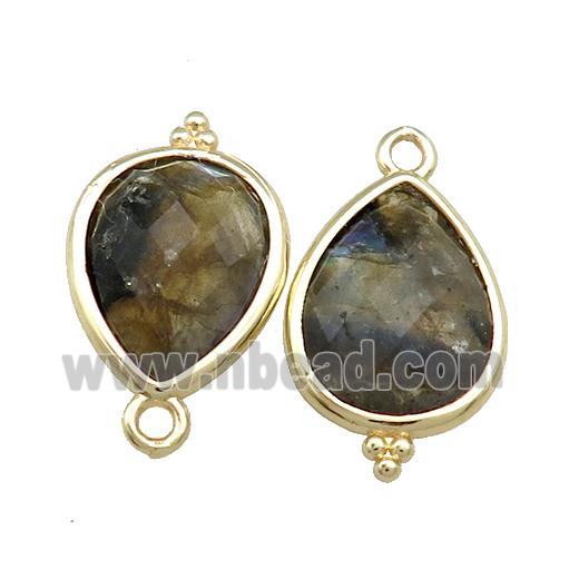 Natural Labradorite Jade Teardrop Pendant Dye Gold Plated