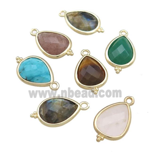 Mixed Gemstone Jade Teardrop Pendant Dye Gold Plated