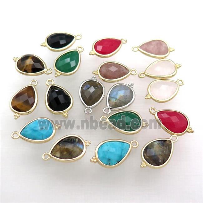 Mixed Gemstone Jade Teardrop Pendant Dye Gold Plated