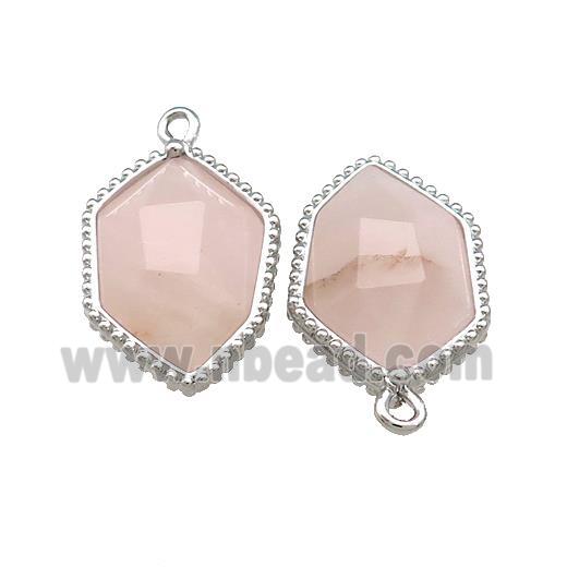 Natural Pink Rose Quartz Prism Pendant Platinum Plated