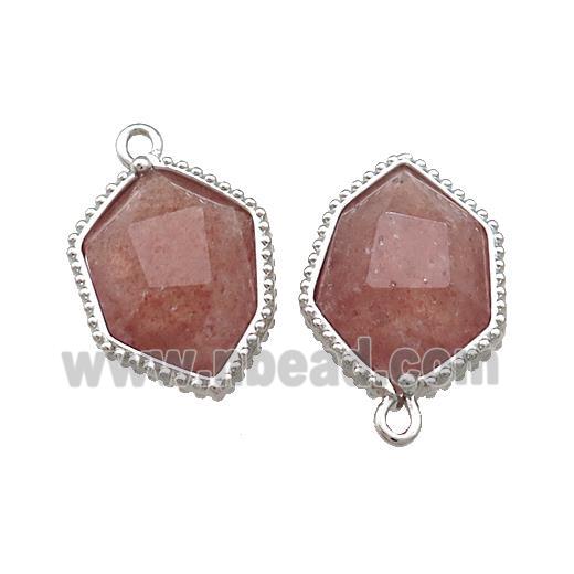 Pink Strawberry Quartz Prism Pendant Platinum Plated